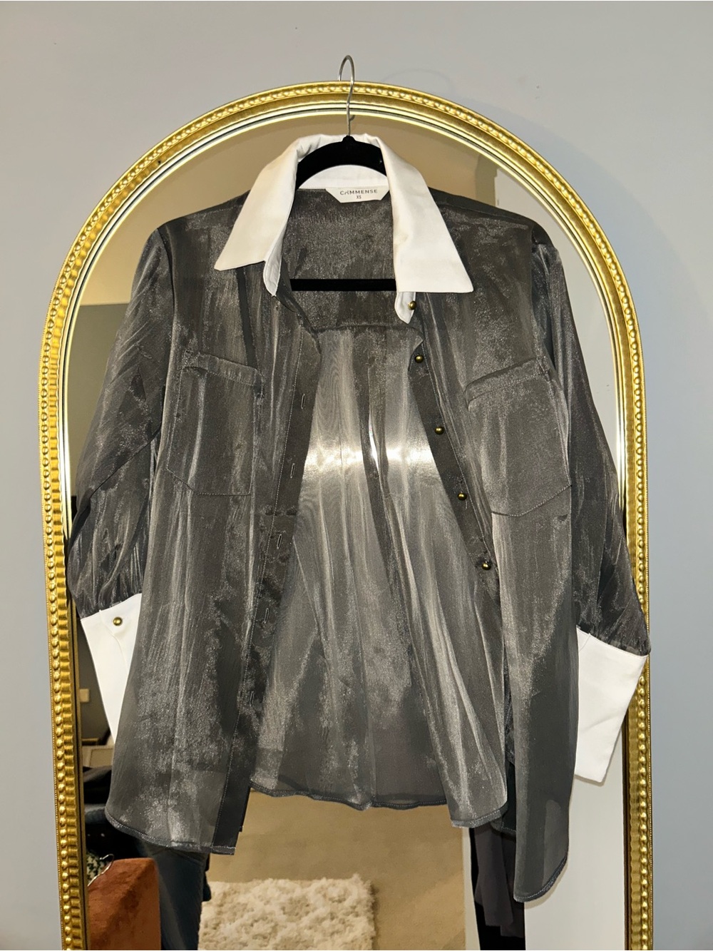 Chiffon Blouse with Contrast Collar - Gray/White - comes with matching camisole